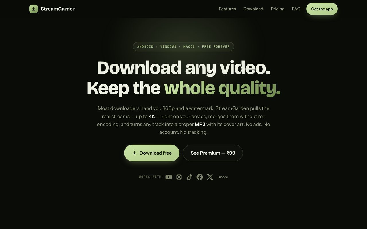 StreamGarden — Video & audio downloader for Android, Windows and macOS