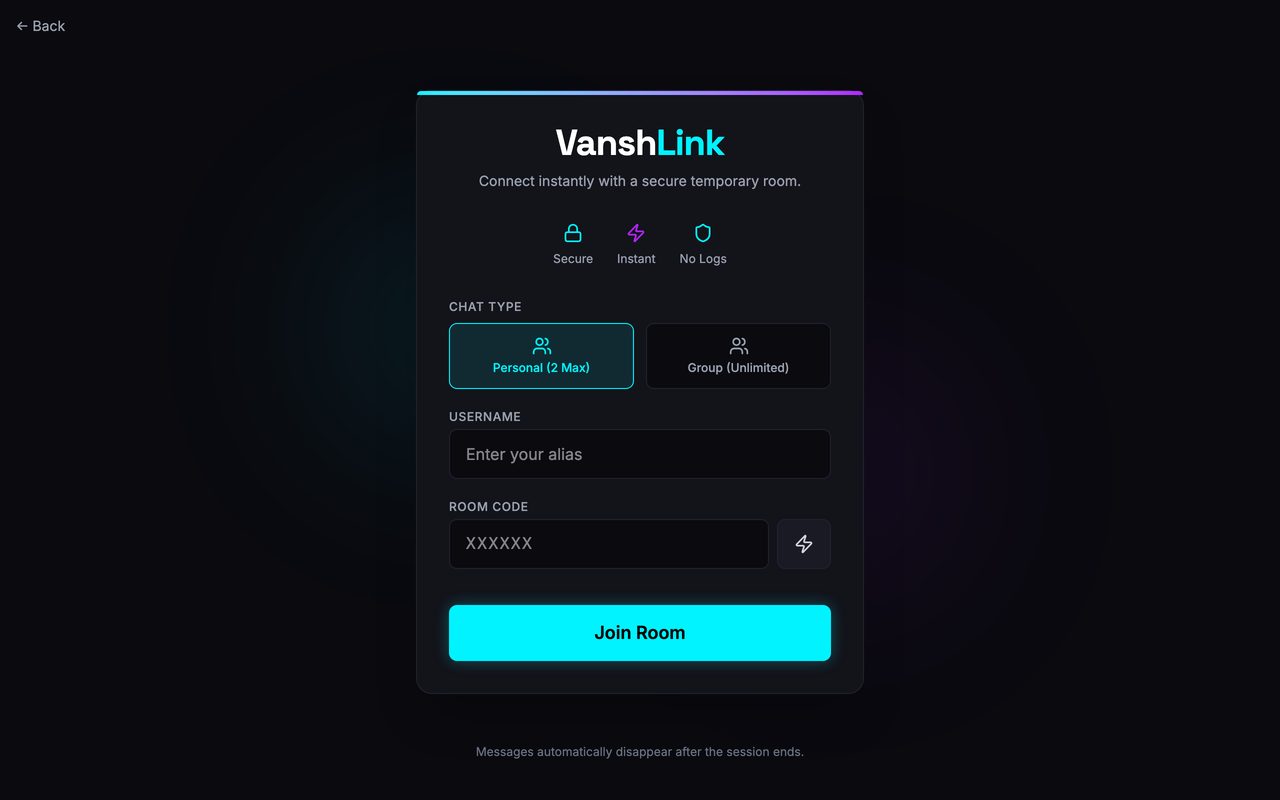 VanshLink — Temporary and permanent chat rooms